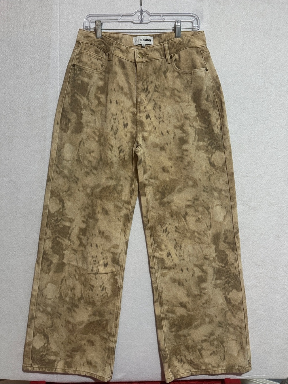 Fashion Nova Tan Tie-Dye Wide-Leg Jeans